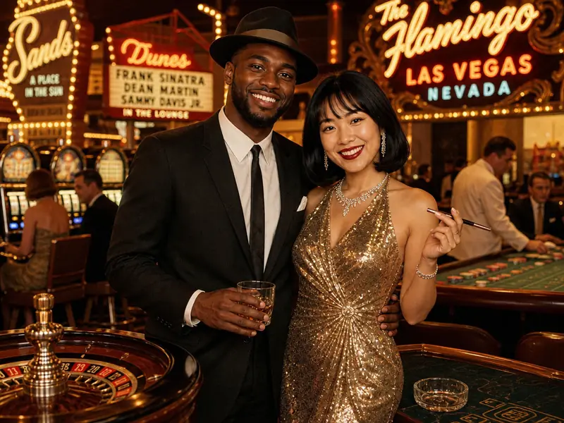 Vintage Las Vegas 1960s AI photo booth effect — Couple rendering