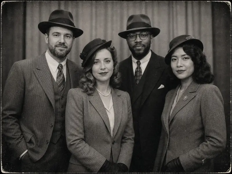 Vintage Photo Booth 1940s AI photo booth effect — Group rendering