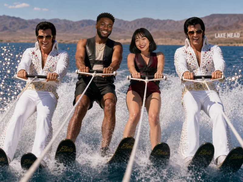 Water Ski with Elvis AI photo booth effect — Couple rendering