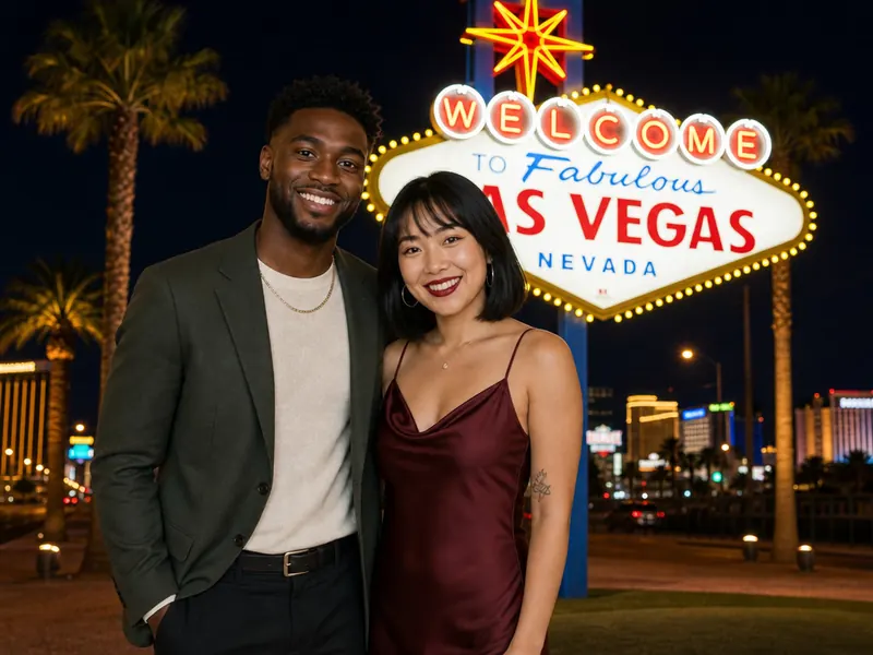 Welcome to Las Vegas Sign (Night) — couple