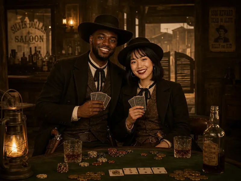 Wild West Saloon Poker AI photo booth effect — Couple rendering