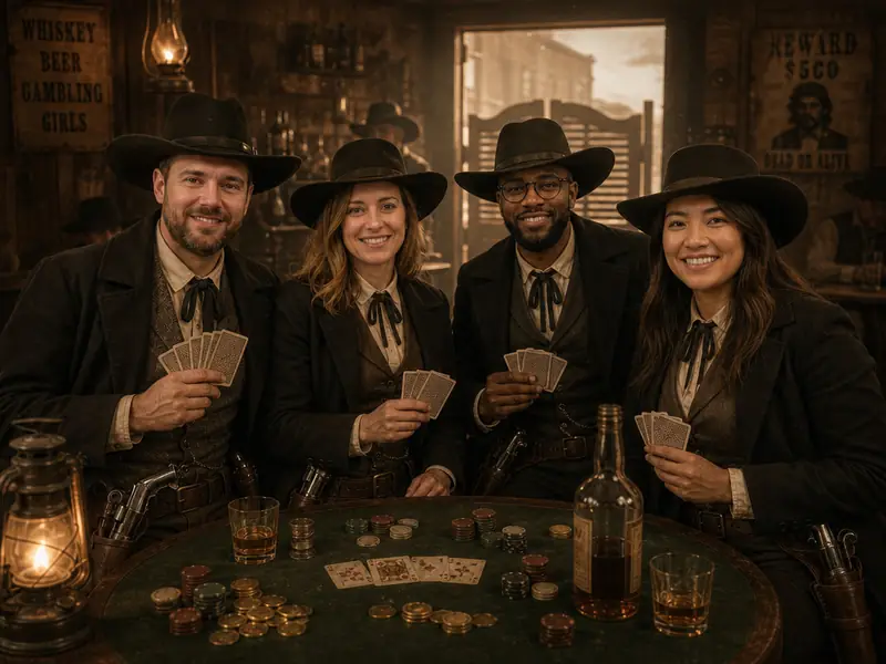 Wild West Saloon Poker AI photo booth effect — Group rendering