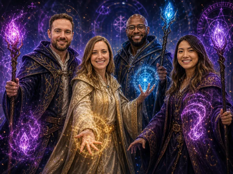 Wizard Spellcaster AI photo booth effect — Group rendering