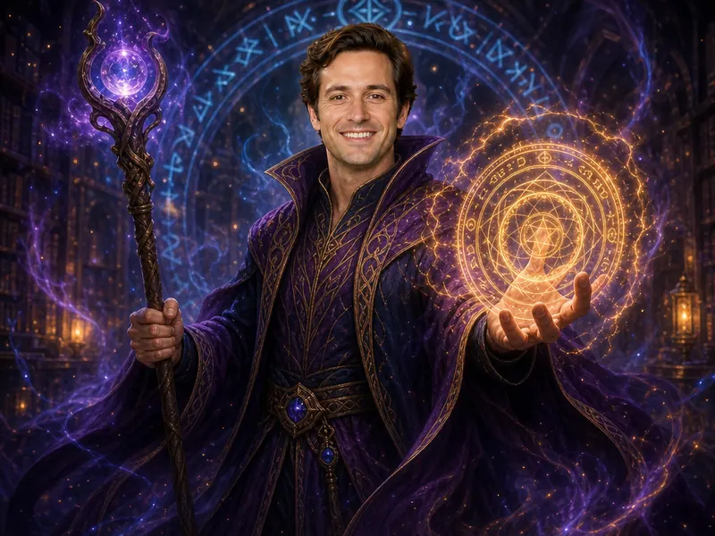 Wizard Spellcaster AI photo booth effect — Solo rendering