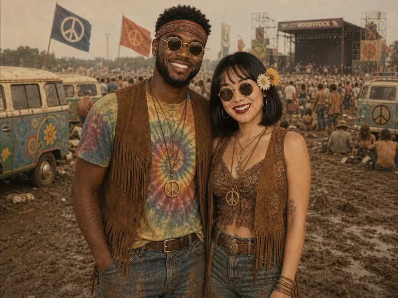 Woodstock 1969 AI photo booth effect — Couple rendering