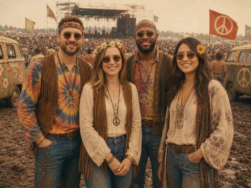 Woodstock 1969 AI photo booth effect — Group rendering