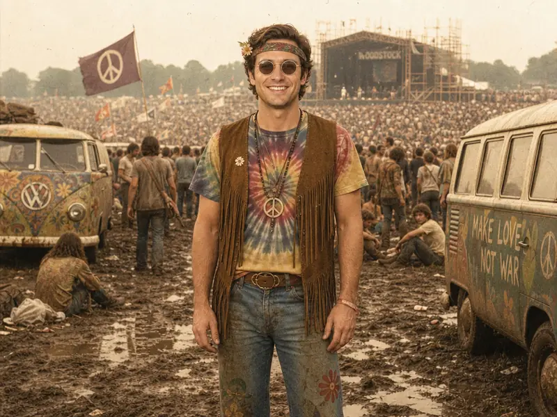 Woodstock 1969 AI photo booth effect — Solo rendering