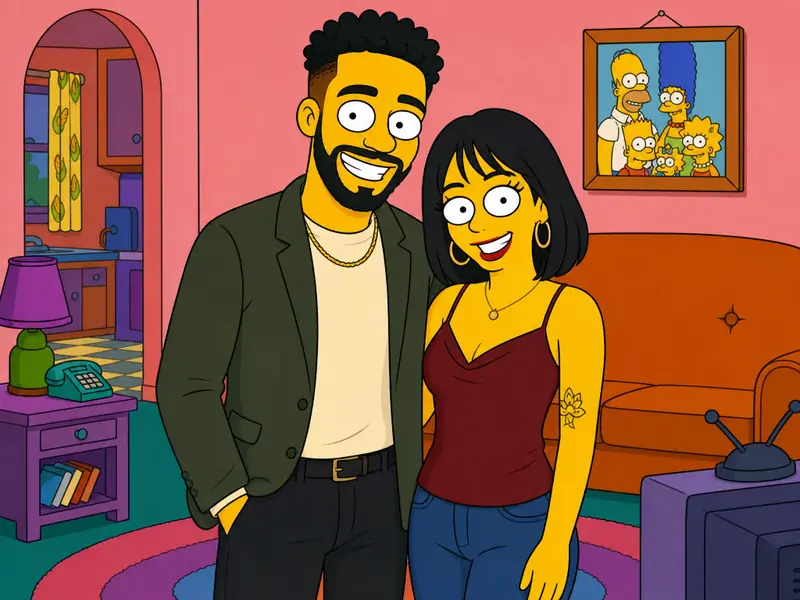 Yellow Cartoon Character AI photo booth effect — Couple rendering